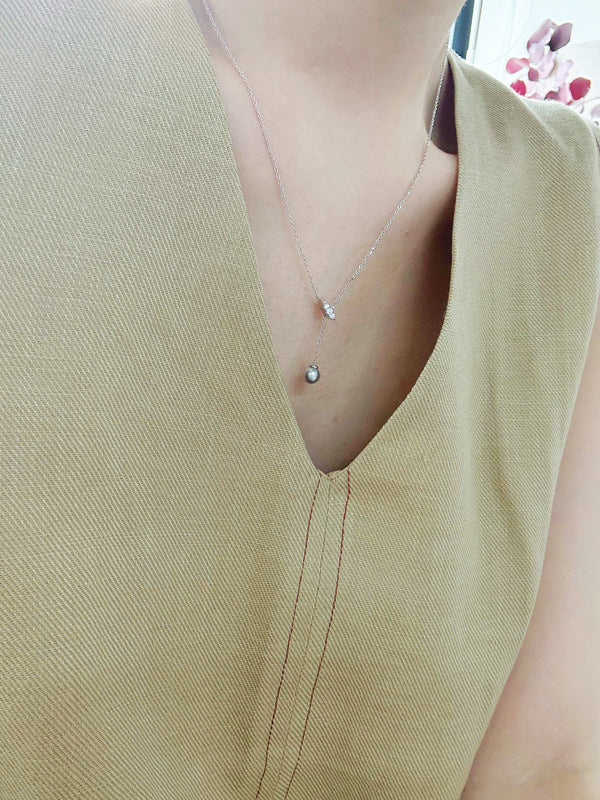 Sterling Silver Hanadama Akoya Y - shaped Necklace: Adjustable Elegance