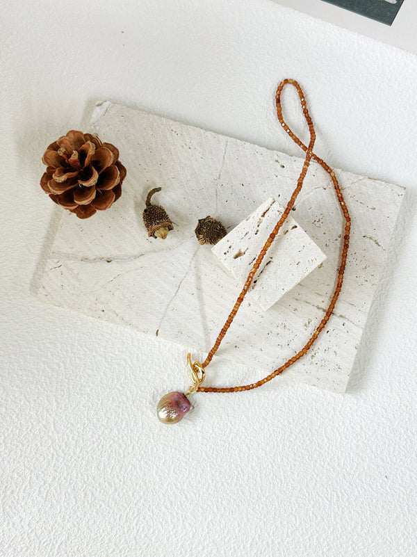 18K Silver - Plated Pomegranate Iridescent Small Pearl Necklace: Exquisite and Stylish