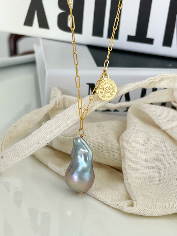 Grey Baroque Pearl Coin Necklace
